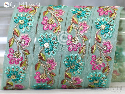 9 Yard Embroidered Fabric 35 mm Trim Saree Ribbon Sewing Embroidery Cushions Crafting Sari Border Embellishment Indian Wedding Dress Tape