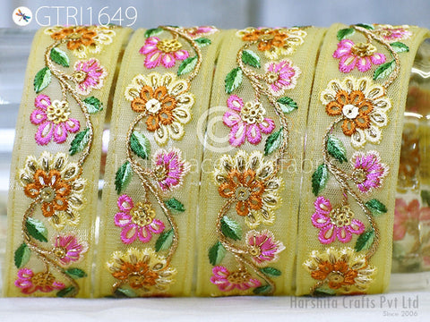 9 Yard Embroidered Fabric 35 mm Trim Saree Ribbon Sewing Embroidery Cushions Crafting Sari Border Embellishment Indian Wedding Dress Tape
