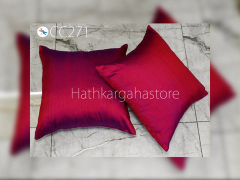 Iridescent Red Blue Dupioni Pure Silk Pillowcase Cushion Cover Handmade Throw Pillow Decorative Home Decor House Warming Bridal Wedding Gift