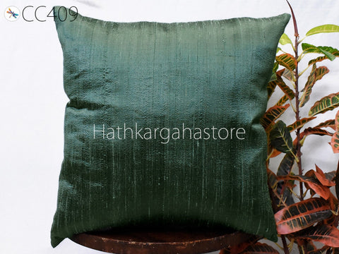 Tarrytown Green Dupioni Pure Silk Throw Pillow Cushion Cover Square Decorative Home Decor Silk Pillowcase House Warming Bridal Shower Gift