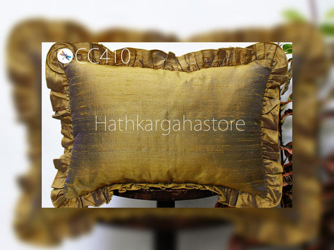 Iridescent Throw Pillow Dupioni Pure Silk Frill Brown Silk Pillowcase Cushion Cover Handmade Decorative Home Decor House Warming Wedding Gift