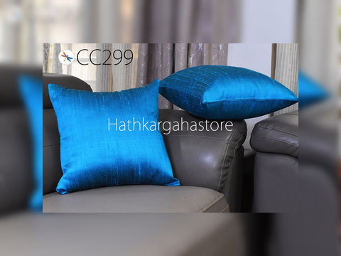 Cushion Cover Blue | Dupioni Pure Silk | Square Handmade Throw Pillow | Decorative Home Decor Silk Pillowcase | House Warming Bridal Shower Gift