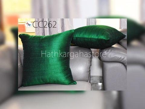 Green Dupioni Silk Cushion Cover Handmade Throw Pillow Cover Decorative Pure Silk Pillowcase Home Decor House Warming Bridal Shower Gift