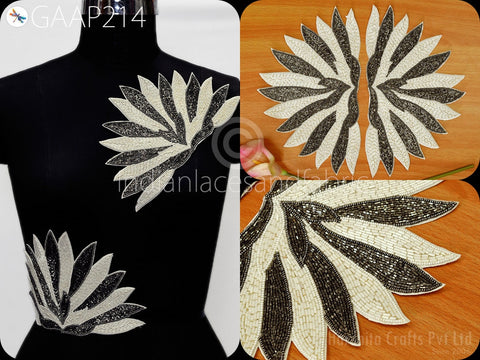 2 Pc Beaded Patches, Sew on Denim Jackets, Dresses | Embroidered Handcrafted Patch | Decorative Appliques DIY Craft | HeadBand, Home Decor