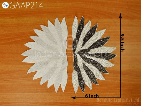 Beaded Designer Appliques in Gold and Black Appliques, Decorative Applique, Bridal Dress Embellishments Sewing Zardozi Handmade Appliques, 9.5 x 6 inch Applique