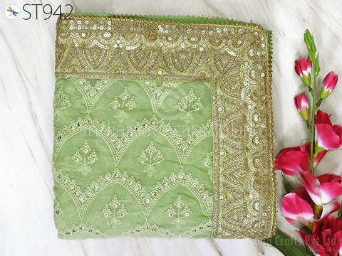 Mint Green Embroidered Dupatta Chikankari Georgette Dupatta Chuni Bridal Veil Lehenga Embroidery Festival Punjabi Dress Chunni