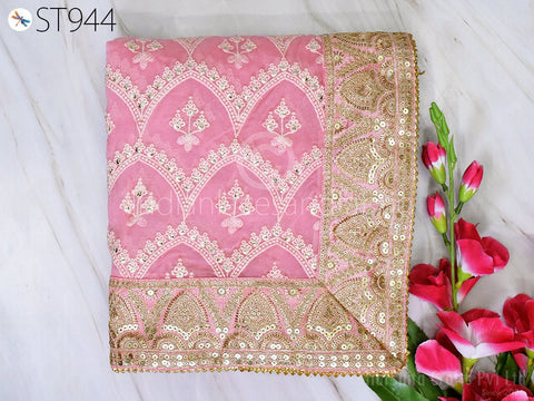 Pink Embroidered Dupatta Chikankari Georgette Chunni, Dupattas with Sequence work all over the Duppatta
