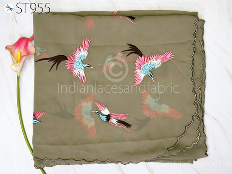 Women Indian Parsi Gara Dupatta Embroidered Dupatta Wedding Georgette Long Dupatta Chuni Bridal Veil Lehenga Embroidery Stoles