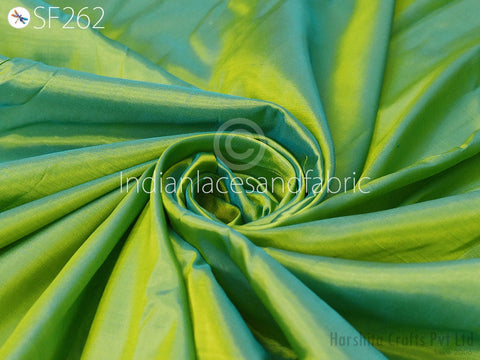 Iridescent Turquoise Gold Indian Pure Silk Fabric by the yard Soft Silk, Hair Crafting Fabric, Habotai Silk Fabric
