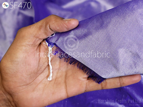 Iridescent Blue and White Indian Pure Silk Fabric by the yard Soft Silk, Skirts Making Pure Silk, Hair Bands Making Silk