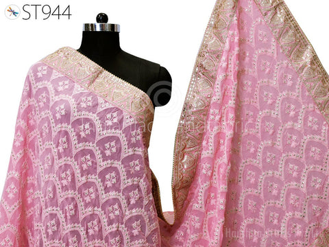 Pink Chikankari Embroidered Women Dupatta, 2.4 Yard Georgette Chunni, Gift for Bride, Lehenga Embroidery Veil Festival Punjabi Dress Wedding