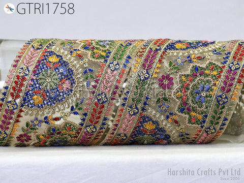 9 Yard Indian 10CM Embroidered Fabric Trim Sari Border Cushions DIY Crafting Wedding Saree Sewing Embroidery Dress Embellish Costume Ribbon