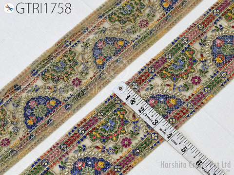 3 Yard Indian 10CM Embroidered Fabric Trim Sari Border Cushions Crafting Wedding Saree Sewing Embroidery Dress Embellishment Costume Ribbon