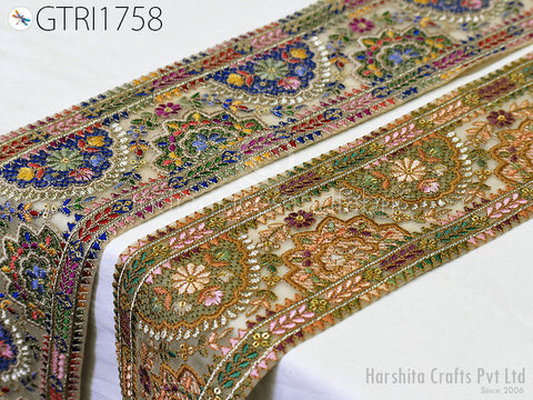 3 Yard Indian 10CM Embroidered Fabric Trim Sari Border Cushions Crafting Wedding Saree Sewing Embroidery Dress Embellishment Costume Ribbon