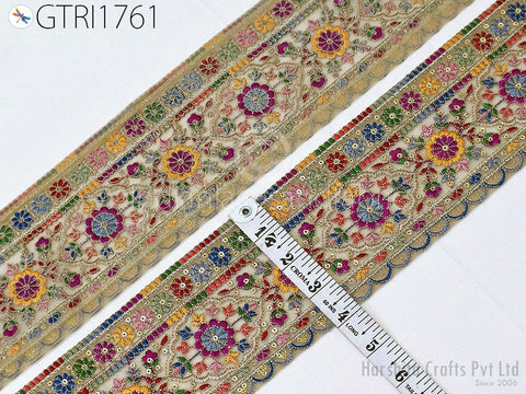 9 Yard Indian Embroidered Fabric 10cm Trim Sari Border Cushions DIY Crafting Wedding Saree Sewing Embroidery Embellishment Costume Ribbon
