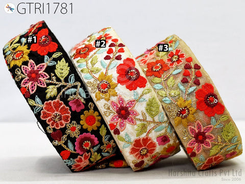 9 Yard Indian 5 Cm Embroidered Embellishment Fabric Trim Saree Ribbon Sewing Crafting Embroidery Border Wedding Dress Cushion Covers