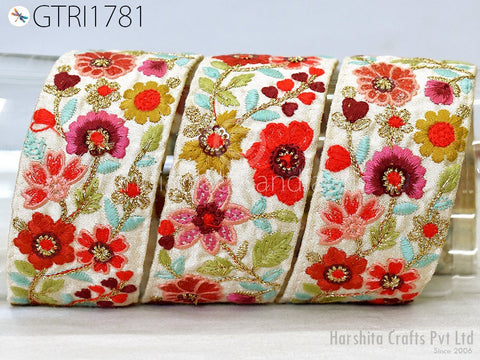 9 Yard Indian 5 Cm Embroidered Embellishment Fabric Trim Saree Ribbon Sewing Crafting Embroidery Border Wedding Dress Cushion Covers