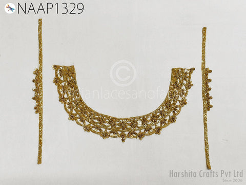 Gold Sequins Neckline with Sleeves, Floral Zari Patches,Sequins Appliques, Blouse Back Patches, Rhinestone Applique, Zardozi work Neckline Applique, Bridal Clutches, kurti, Clothing accessories