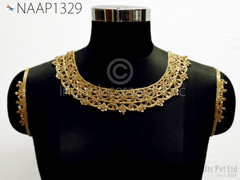 Handmade Gold Sequins Neckline Patches Crafting Zardosi Wedding Dress Neck Patches