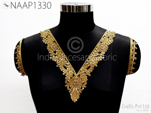 Neckline Patches Zardosi Gold Handmade Neck Patches with sleeves Patch