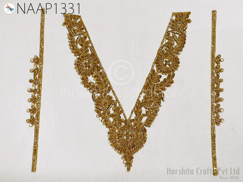 Neckline Patches Zardosi Gold Handmade Neck Patches with sleeves Patch Decorative Neck Handcrafted Crafting Indian Zardosi Neck for Dresses