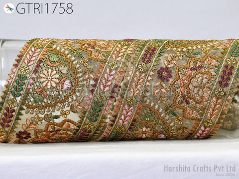 9 Yard Indian 10CM Embroidered Fabric Trim Sari Border Cushions DIY Crafting Wedding Saree Sewing Embroidery Dress Embellish Costume Ribbon