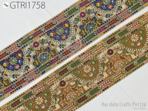 3 Yard Indian 10CM Embroidered Fabric Trim Sari Border Cushions Crafting Wedding Saree Sewing Embroidery Dress Embellishment Costume Ribbon