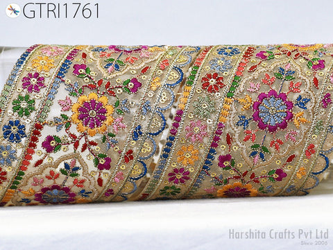 9 Yard Indian Embroidered Fabric 10cm Trim Sari Border Cushions DIY Crafting Wedding Saree Sewing Embroidery Embellishment Costume Ribbon