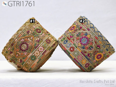 9 Yard Indian Embroidered Fabric 10cm Trim Sari Border Cushions DIY Crafting Wedding Saree Sewing Embroidery Embellishment Costume Ribbon