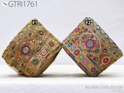 9 Yard Indian Embroidered Fabric 10cm Trim Sari Border Cushions DIY Crafting Wedding Saree Sewing Embroidery Embellishment Costume Ribbon