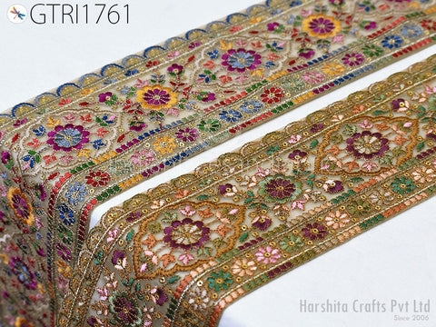9 Yard Indian Embroidered Fabric 10cm Trim Sari Border Cushions DIY Crafting Wedding Saree Sewing Embroidery Embellishment Costume Ribbon