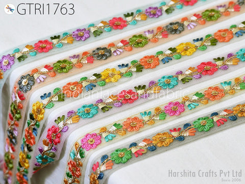 9 Yard Embroidered 25 mm Tulle Fabric Trim Embellishment Gift Wrapping Ribbon Sewing DIY Crafting Border Indian Embroidery Lace Home Decor