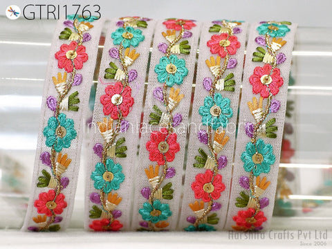 9 Yard Embroidered 25 mm Tulle Fabric Trim Embellishment Gift Wrapping Ribbon Sewing DIY Crafting Border Indian Embroidery Lace Home Decor