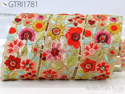 9 Yard Indian 5 Cm Embroidered Embellishment Fabric Trim Saree Ribbon Sewing Crafting Embroidery Border Wedding Dress Cushion Covers