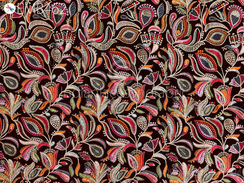 Dress Material, Embroidery By The Yard Fabric, Embroidery Floral Fabric, Blue Velvet, Floral Thread Work Fabric