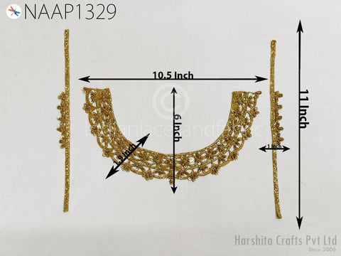 Beaded embroidered Neckline Patches, Handcrafted Beaded Patches, bridal dresses Patches, Designer Wedding Dresses neckline, Zardosi Gold Patch