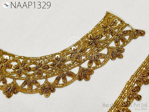 Beaded Sequins embroidered Neckline Patches, Hand Zari Work Patch, Zardozi Decorative Patches,Gold Sequins Neckline with Sleeves