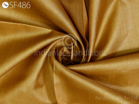 Mustard Yellow Pure Tussar Silk Fabric, Floral Saree Silk, Dress Material Fabric, Soft Silk Fabric