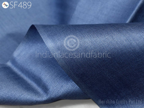Light Blue Pure Tussar Silk Fabric by the yard Indian Plain Raw Silk Wild Natural Handmade Fabric Peace Silk Tussah Wedding Dress Material