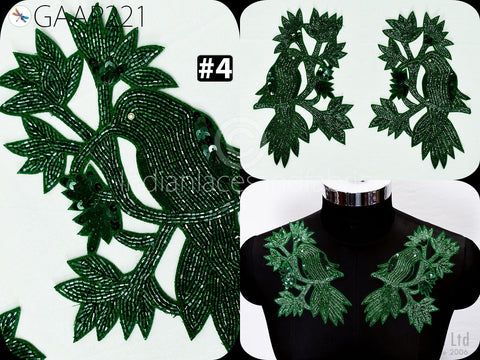 Floral Appliques, Sequins Appliques dark Green Patches and Applique Sequins Appliques Zardozi work and Zari Thread Applique