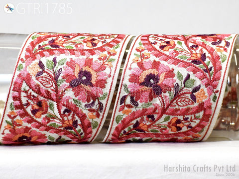 3 Yard Embroidered 9 CM Trim Indian Sari Border DIY Crafting Fabric Saree Sewing Decorative Beach Bags Lehenga Trimmings Ribbons Home Decor