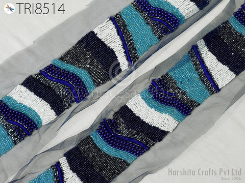 Net fabric trim, Beaded Lace, Exclusive trimming, Décor Suit Border, Wedding Costume Trim, Festive Wear Trim