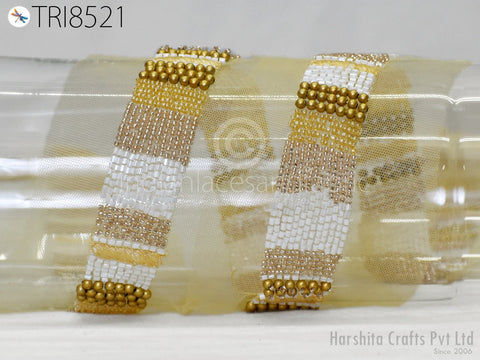 White Beaded Trim By The Yard Handmade Bridal Belt Sashes Wedding Dress Trimming Costume Embellishment Tapes