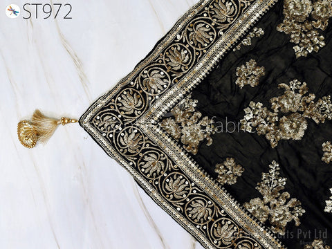 Ethnic Motifs Woven Design Dupatta with Zari, Black Georgette Dupatta, Handmade Scarves