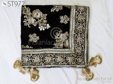 Black Georgette Dupatta, Bridesmaid Christmas Birthday, Ethnic Wrap, Bridesmaid Stoles, Stunning Brocade Stoles