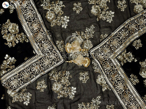 Black Georgette Dupatta Women Bridal Wedding lehenga Heavy Chunni Veil Sequin Scarf Indian Dresses Woman Costumes Gift Her