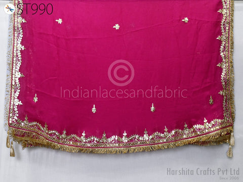 Magenta and Gold Chiffon dupatta, Beautiful embroidery designer dupatta chiffon fabric with thread tassels, Embroidered Dupatta with Sequinned