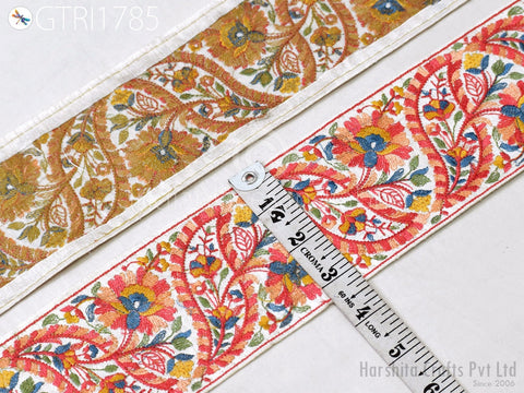 3 Yard Embroidered 9 CM Trim Indian Sari Border DIY Crafting Fabric Saree Sewing Decorative Beach Bags Lehenga Trimmings Ribbons Home Decor