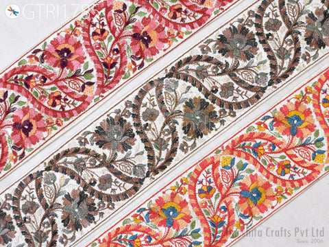 9 Yard Embroidered 85mm Trim Indian Sari Border DIY Crafting Fabric Saree Sewing Decorative Beach Bags Lehenga Trimmings Ribbons Home Decor