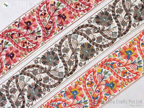 3 Yard Embroidered 9 CM Trim Indian Sari Border DIY Crafting Fabric Saree Sewing Decorative Beach Bags Lehenga Trimmings Ribbons Home Decor